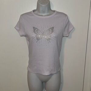NWOT white butterfly silver rhinestones shirt